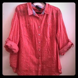 Lane Bryant pink poka dot button down